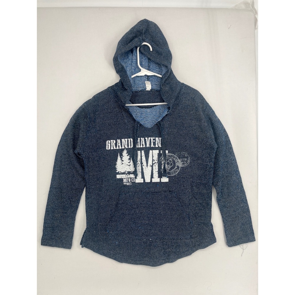 Salt Creek Apparel Grand Haven MI Hoodie Blue Textured Knit Graphic Sweatshirt M